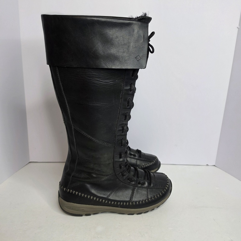 Columbia Winter Boots Size 8.5 Black Techlite Tie Front Zipper Sides Faux Fur...
